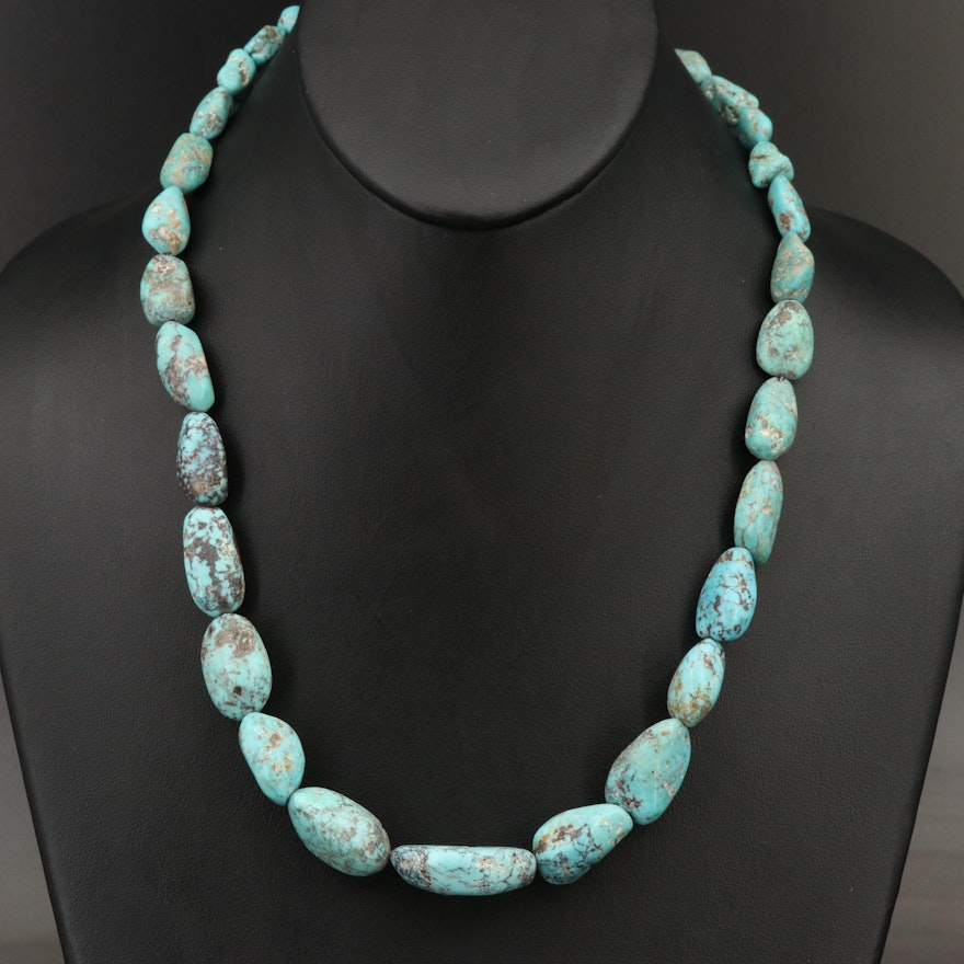Desert Rose Trading Graduated Turquoise Necklace with Sterling Clasp