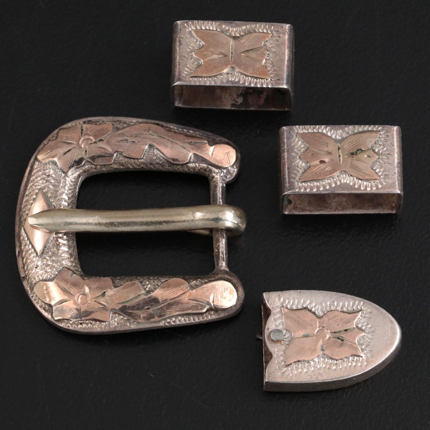 Mexican Sterling Silver 4-Piece Buckle Set