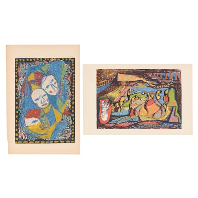 Martin Rosenthal Abstract Serigraphs "Caprice" and "Fantasia," Circa 1950
