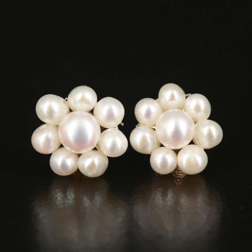 14K Pearl Cluster Stud Earrings