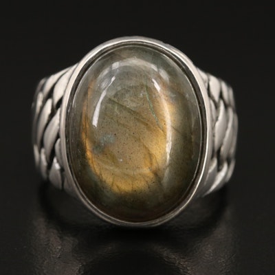 Sterling Labradorite Ring with Greek Key Bezel