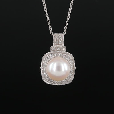 Vera Wang "Love" 14K Pearl, Diamond and Sapphire Pendant Necklace