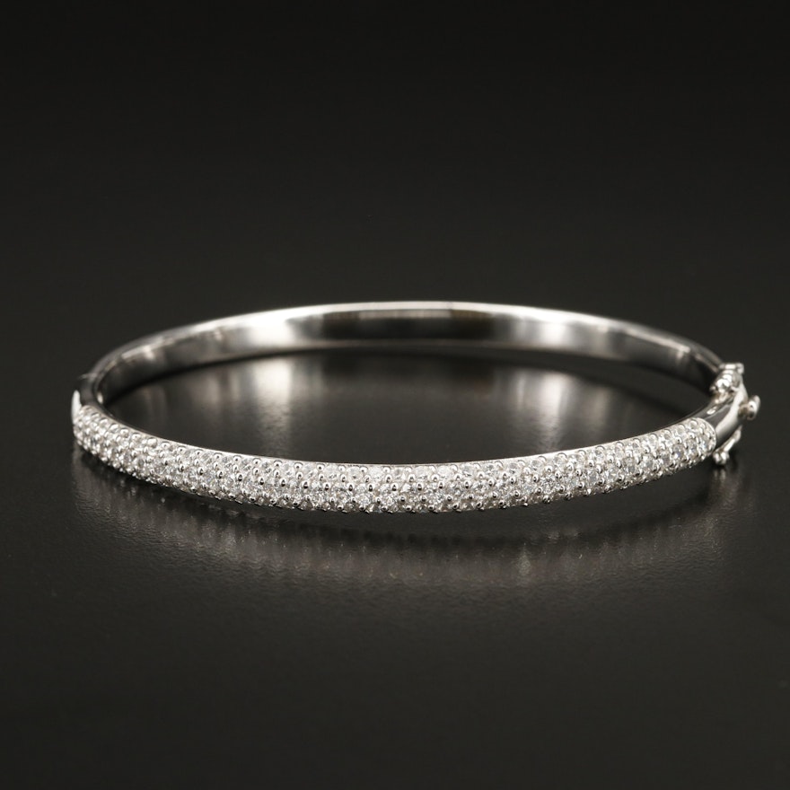 Sterling Cubic Zirconia Hinged Bangle