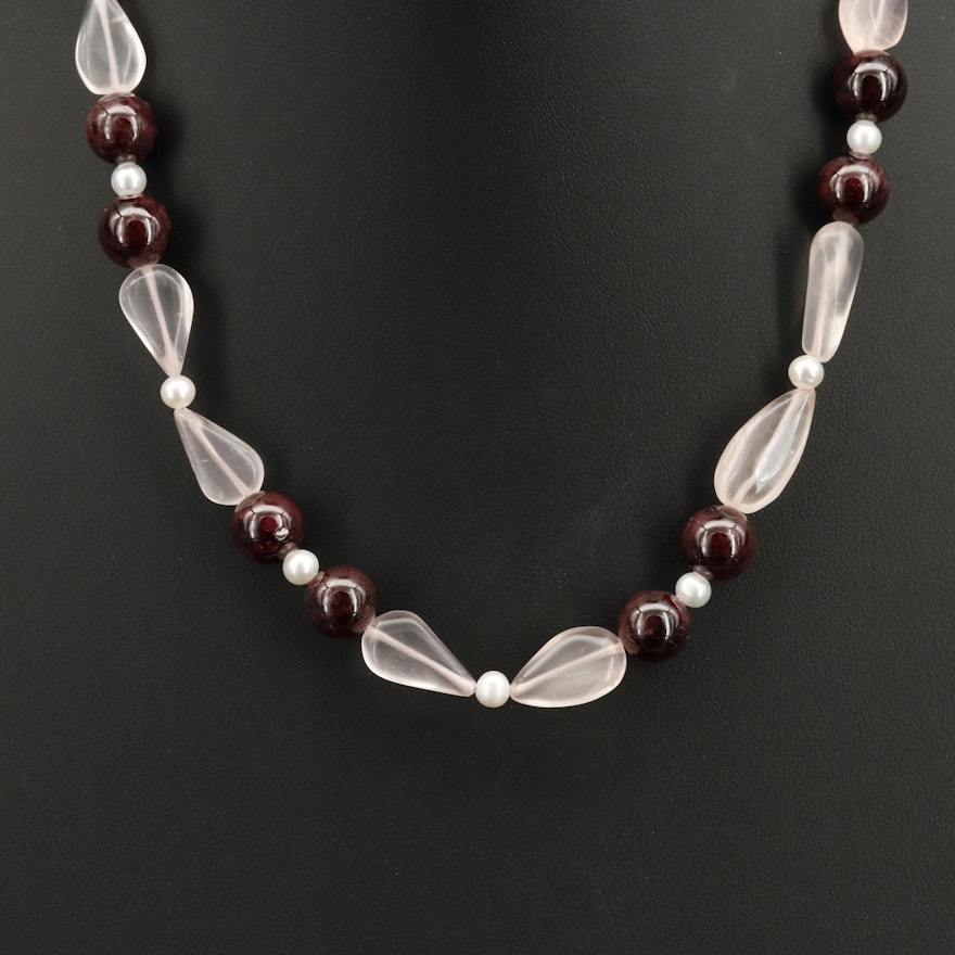 Rose Quartz and Garnet Beaded Necklace