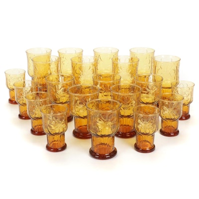 Libbey "Country Garden" Amber Glass Stacking Tumblers and Juice Glasses