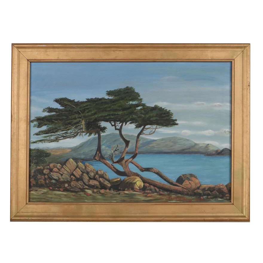 Forrest Berry Coastal Landscape Oil Painting, 1952