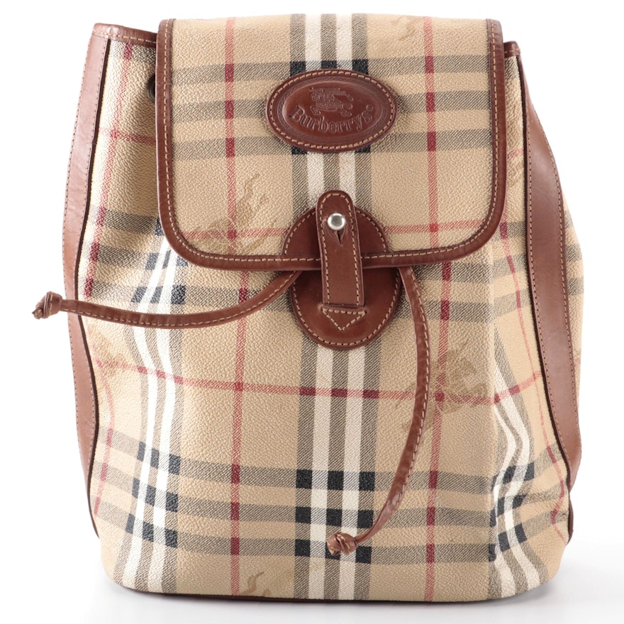 Burberrys "Haymarket Check" Backpack Purse with Leather Trim
