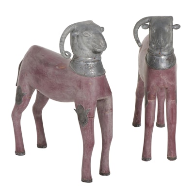 Composite Wood and Metal Ram Sculptures, Mid-Late 20th Century