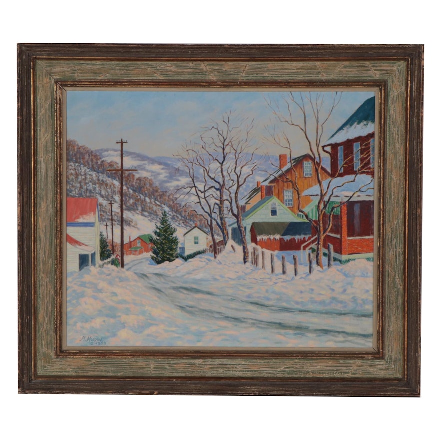 M. Morton Winter Landscape Oil Painting, 1958