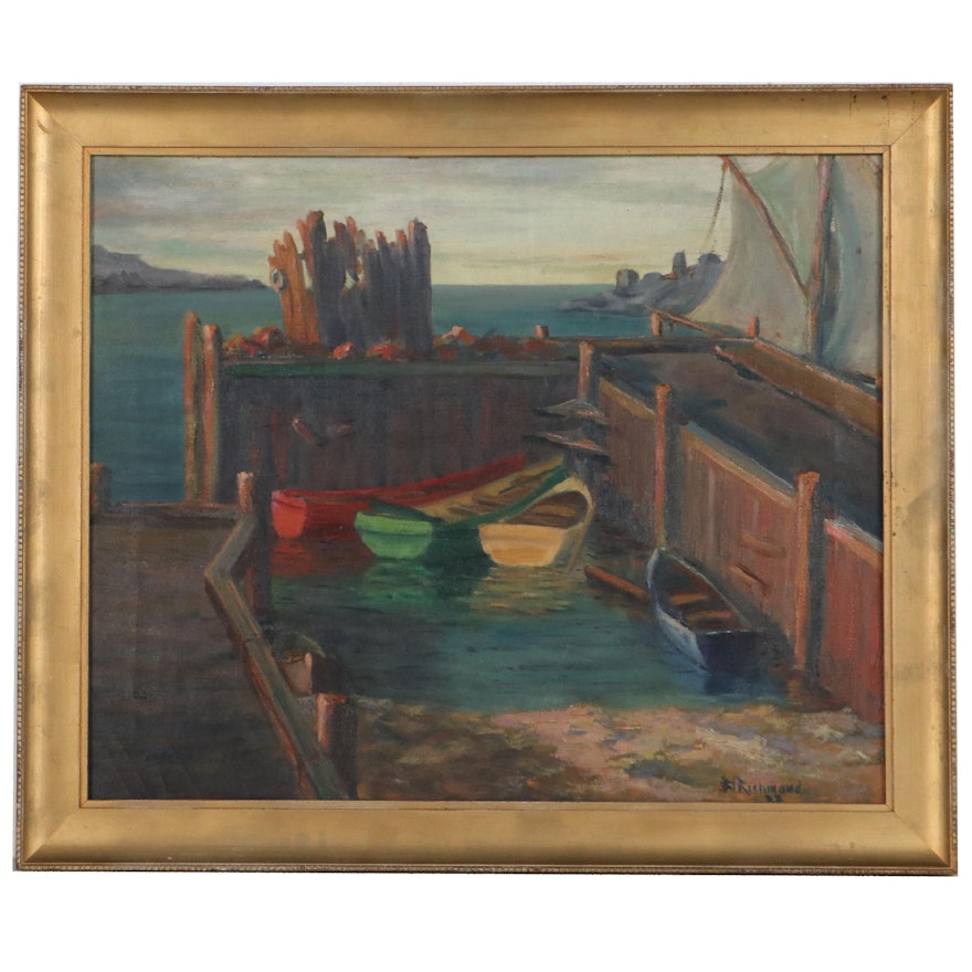 B. L. Richmond Oil Painting of a Dock, Early 20th Century