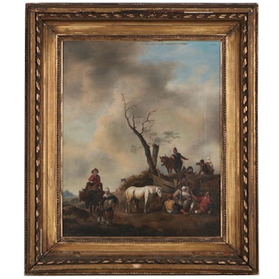Dutch School Genre Scene Oil Painting, 18th Century