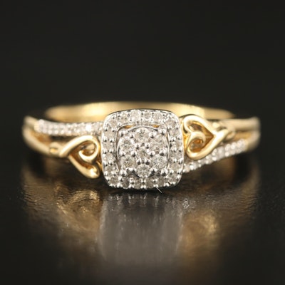 Sterling Diamond Ring with Heart Detail