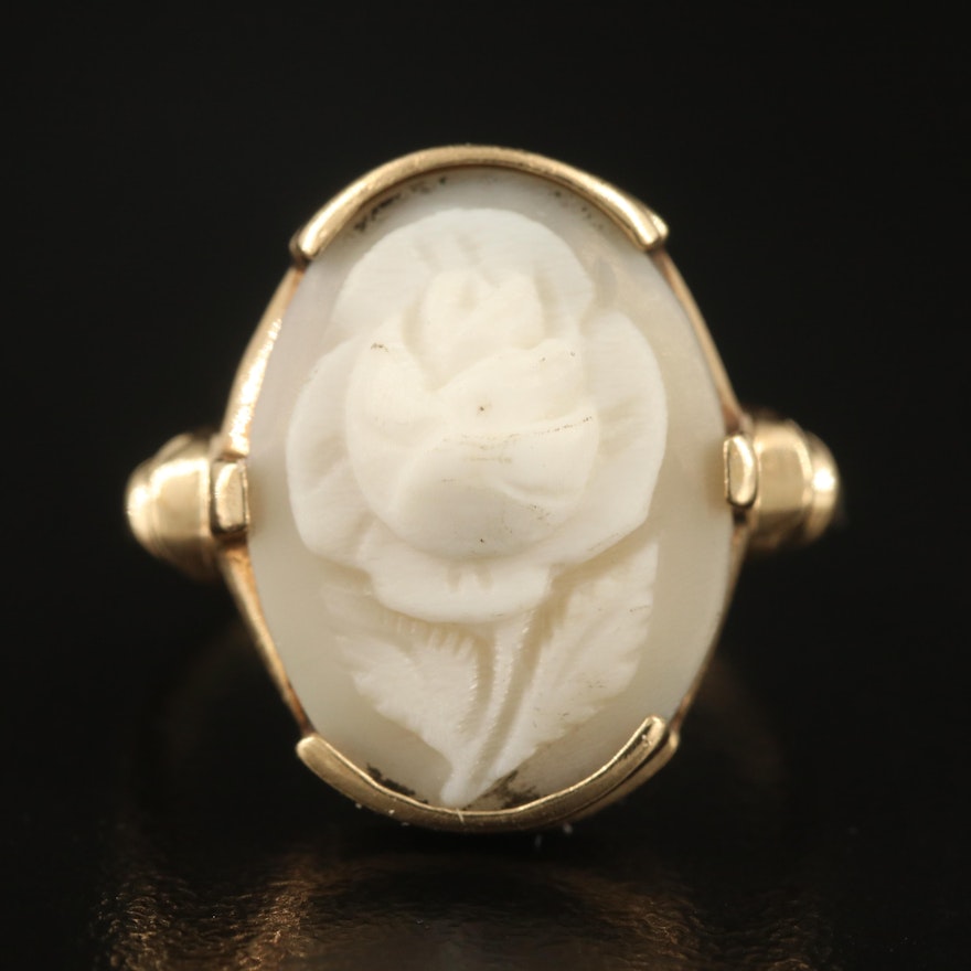 Vintage 10K Shell Rose Cameo Ring