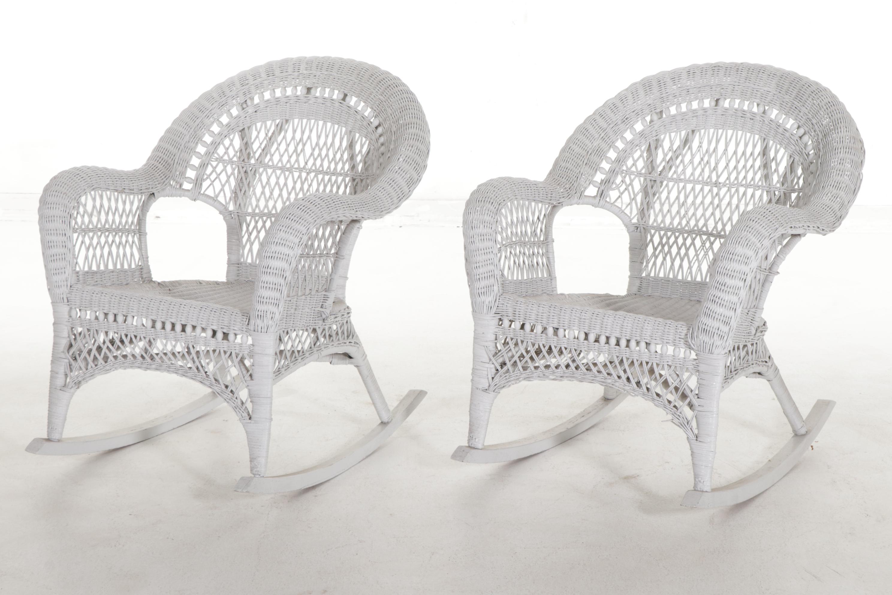 Wicker Rocking Chairs with Table and Magazine Rack, Mid20th Century EBTH