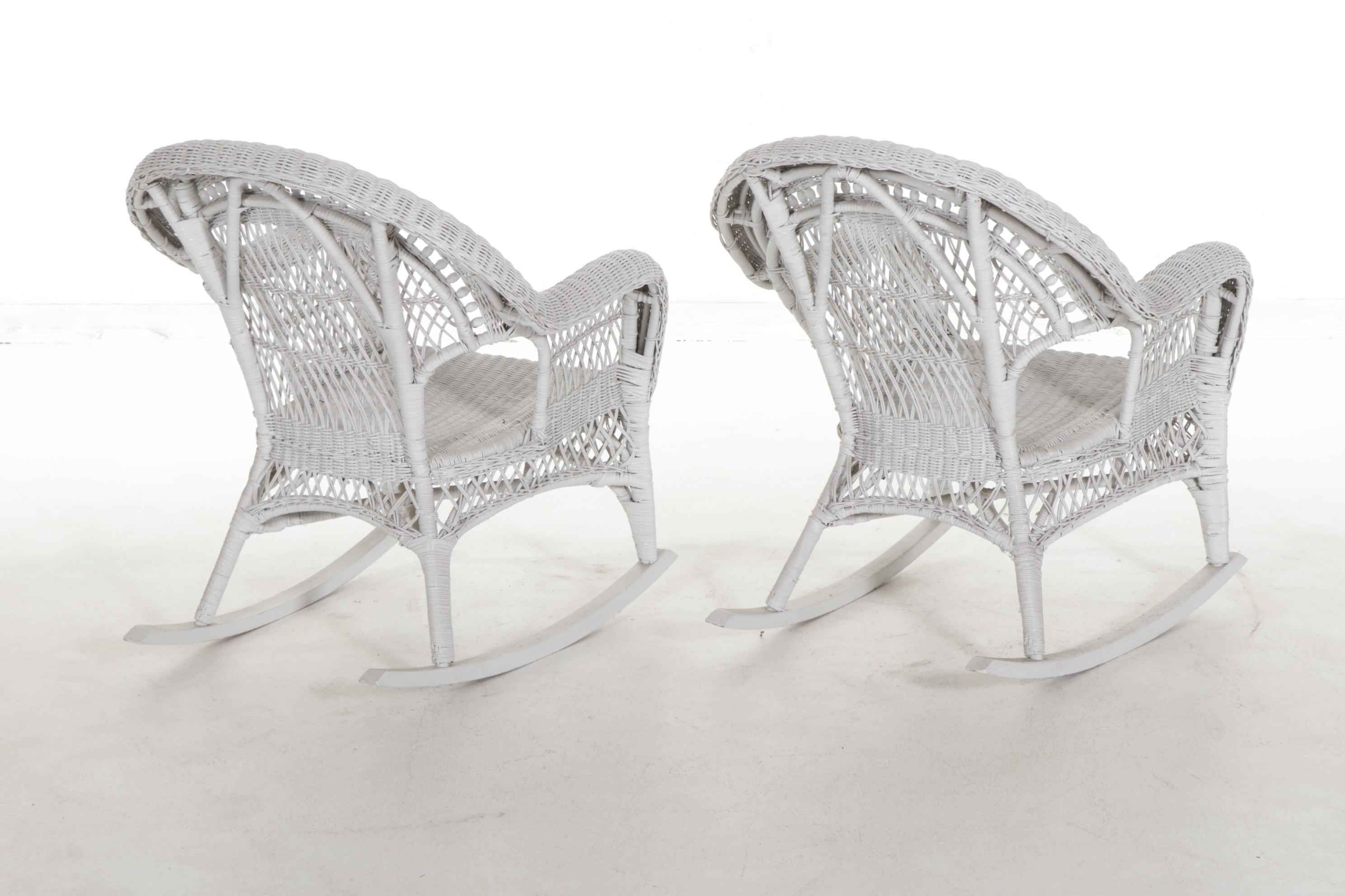 Wicker Rocking Chairs with Table and Magazine Rack, Mid20th Century EBTH