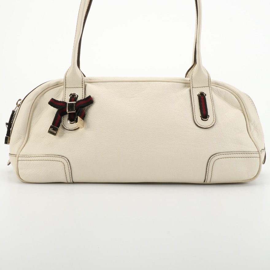 Gucci Princy Boston Bag in White Grained Leather