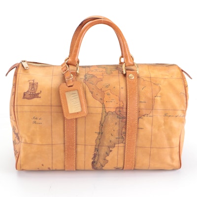 Alviero Martini 1a Classe Duffel Bag in Tan Geo Print Coated Canvas and Leather