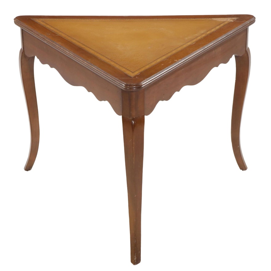 Stickley French Provincial Triangular Side Table with Leather Top, Mid 20th C.