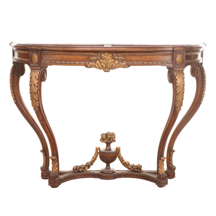 Louis XV Style Walnut and Parcel-Gilt Console Table Base, Early to Mid 20th C.