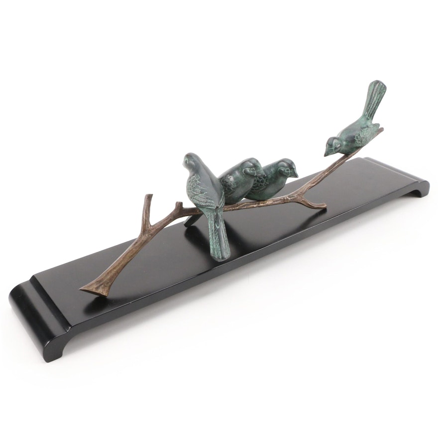 Bronze Patinated Figure of Birds on Branch, Contemporary