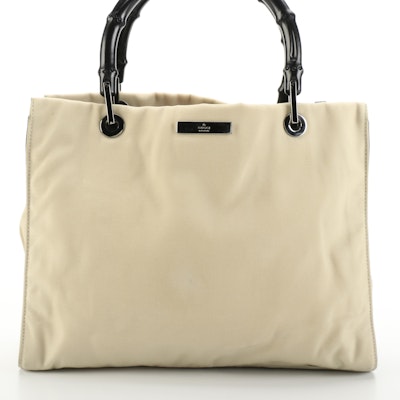 Gucci Two-Way Tote Bag in Nylon Canvas with Bamboo Handles