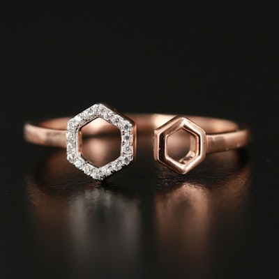 Sterling Hexagonal Torque Ring with Cubic Zirconia Accents