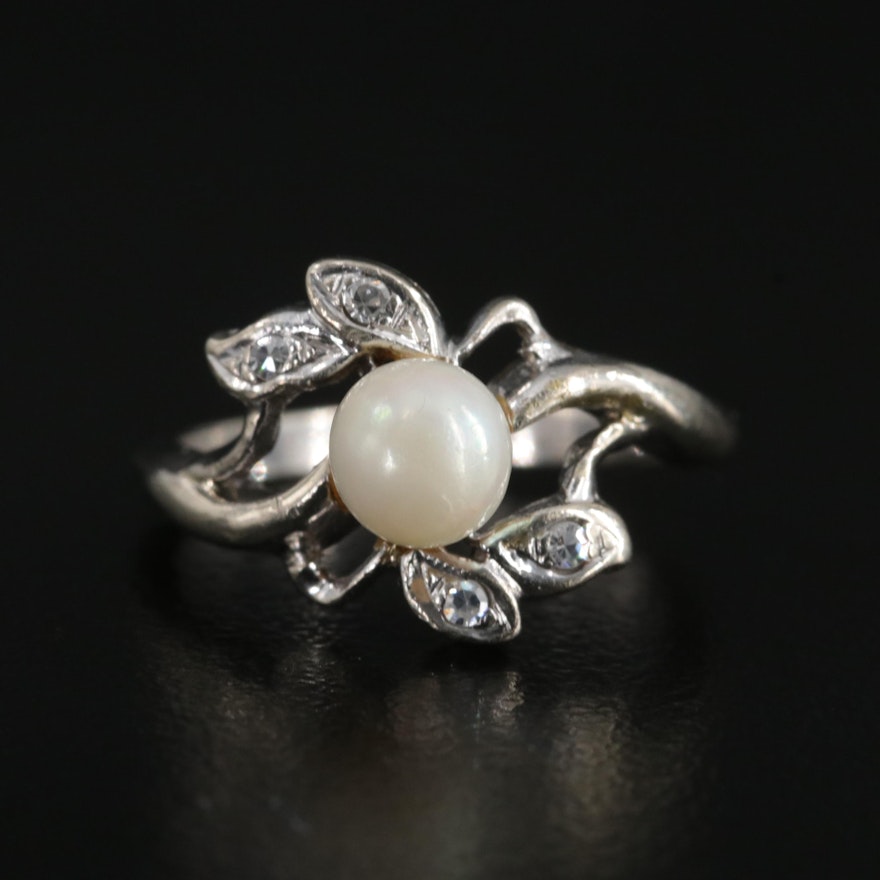 14K Pearl and Diamond Foliate Ring