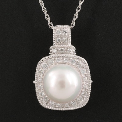 Vera Wang "Love" 14K Pearl, Sapphire and Diamond Pendant Necklace