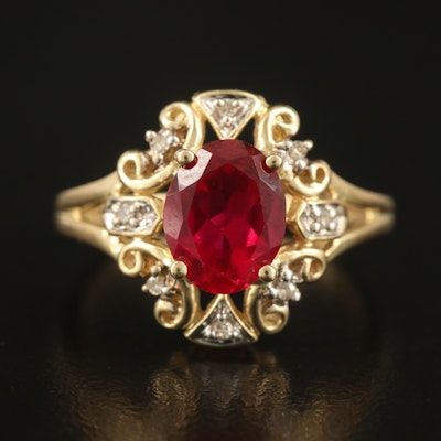 10K Ruby and Diamond Ring with Slip Shoulders
