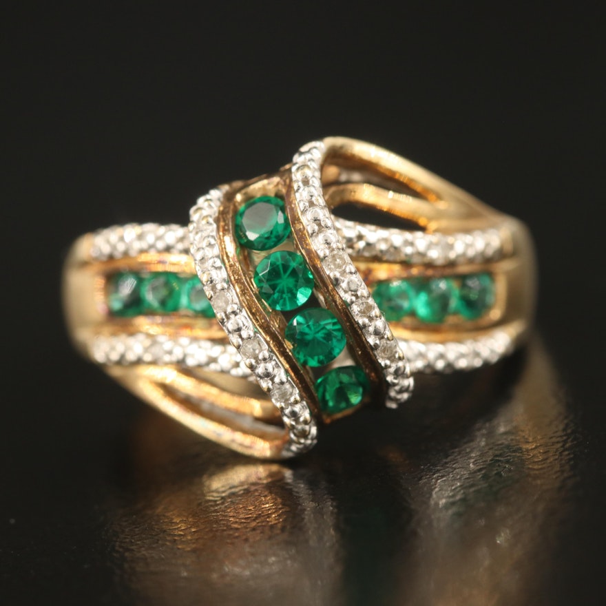 10K Emerald and Diamond Crossover Ring