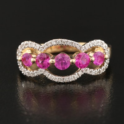 14K Ruby and Diamond Scalloped Ring