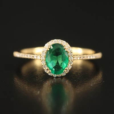 18K Emerald and Diamond Halo Ring