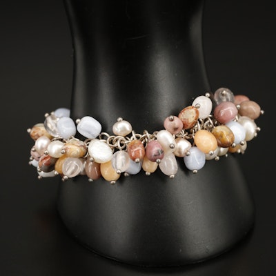 Sterling Gemstone Bracelet with Pearl, Rhodonite and Agate