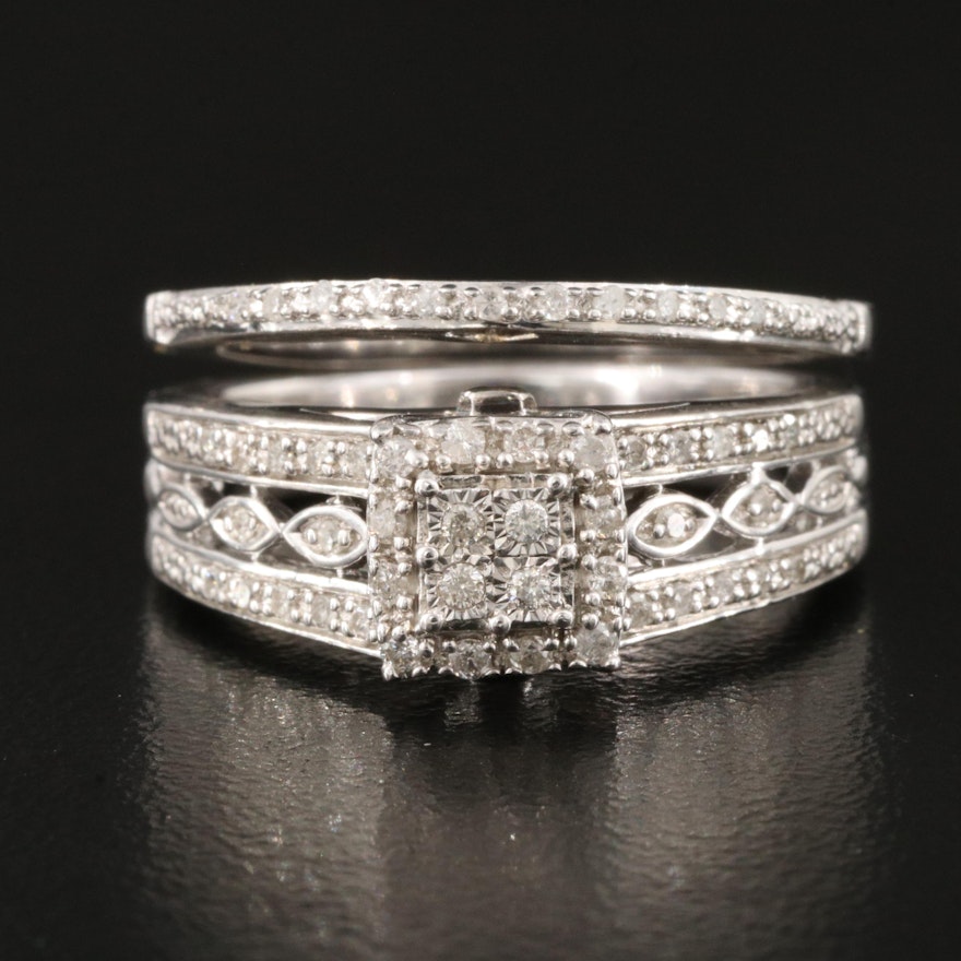 Sterling 0.26 CTW Diamond Ring and Band Set