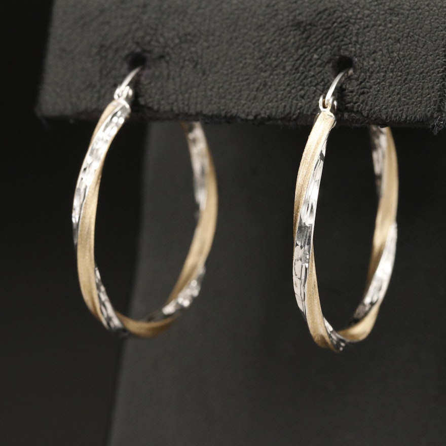 14K Two-Tone Gold Fluted Hoop Earrings