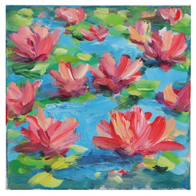 Amelia Colne Acrylic Painting of Water Lilies