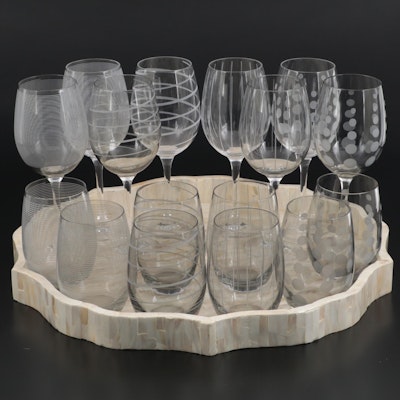 Mikasa "Cheers" Wine Glasses with Mother-of-Pearl Mosaic Tray