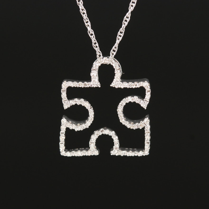 Sterling Diamond Puzzle Piece Pendant Necklace