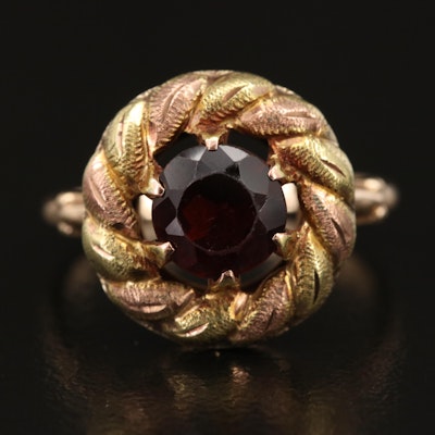 Victorian 10K Garnet Ring with Rose and Green Gold Accents