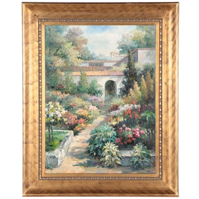 Landscape Oil Painting of Garden, Circa 2000