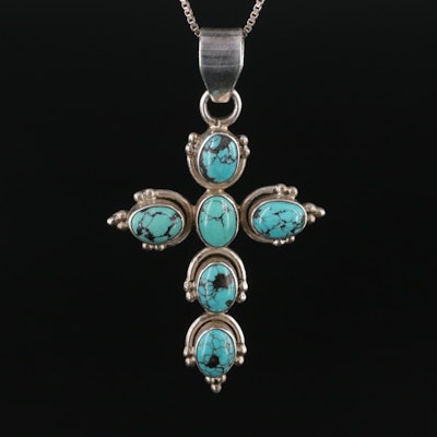 Southwestern Italian Sterling Turquoise Cross Pendant Necklace