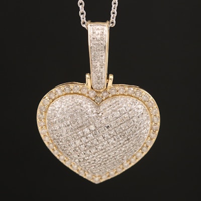 10K 1.30 CTW Pavé Diamond Puffed Heart Pendant on 14K Chain Necklace