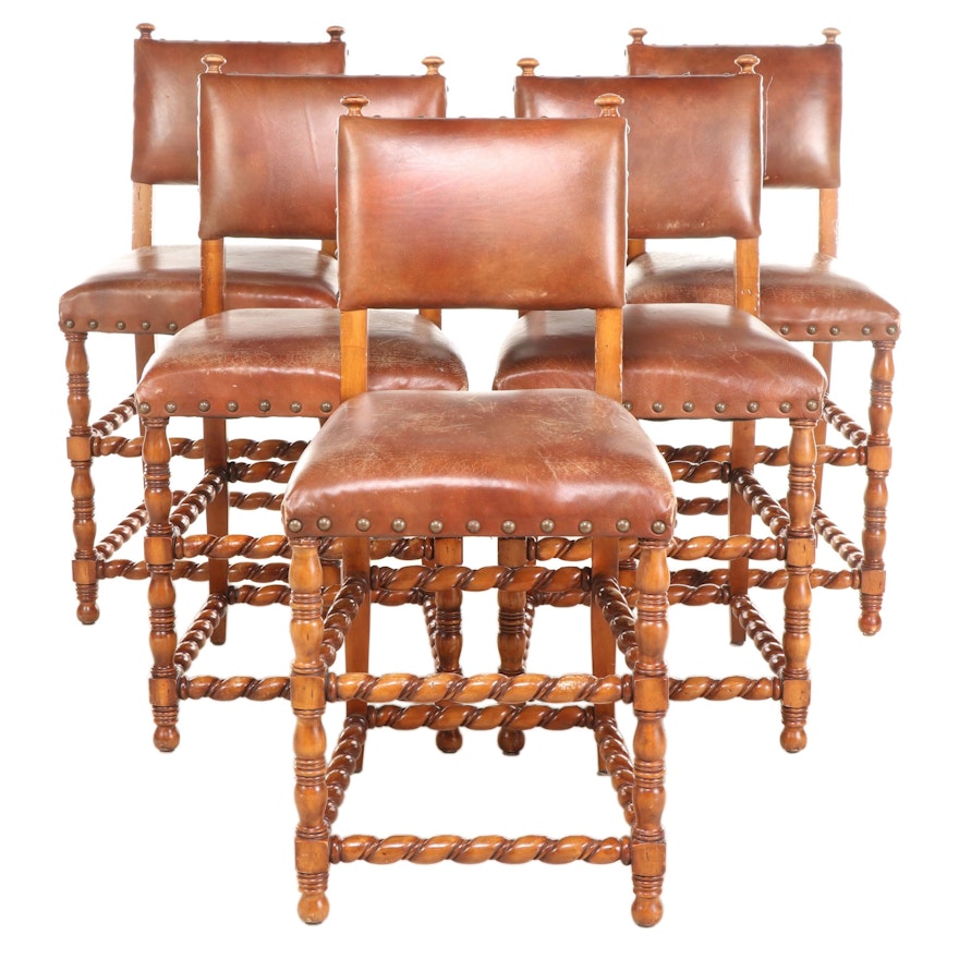 Five Hooker Furniture Leather Counter-Height Barstools with Nailhead Trim