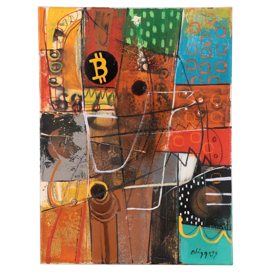 Michel Blázquez Abstract Acrylic Painting "Bitcoin", 2021