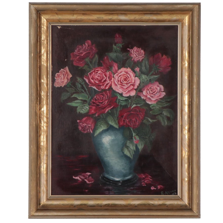 Sill Life Floral Oil Painting, 1956