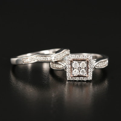 Sterling Diamond Cluster Ring and Enhancer Band
