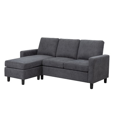 Gray Cotton Upholstered Sofa with Ottoman