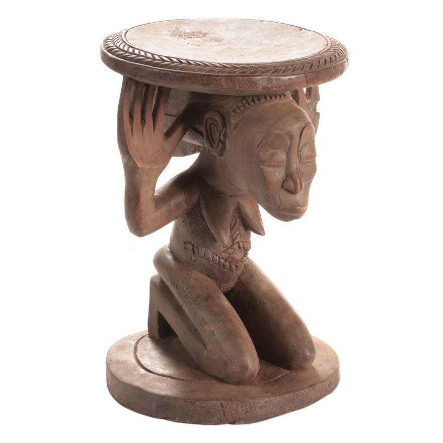 Luba Style Carved Wood Stool, Central Africa