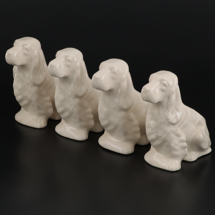 White Pottery Spaniel/Setter Figural Planters, Early to Mid 20th Century