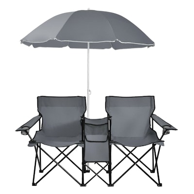 Costway Portable Folding Double Chair Picnic With Umbrella